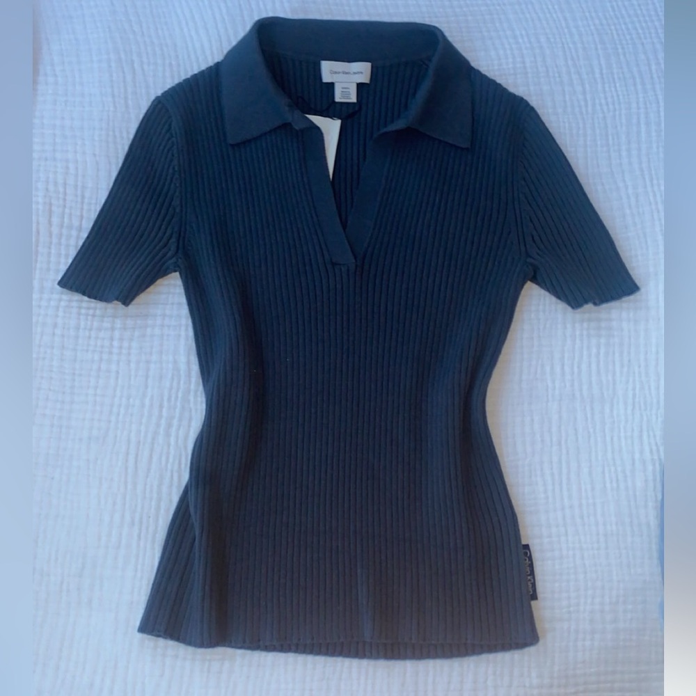 Calvin Klein Jeans Dark Blue Ribbed Short Sleeve Polo